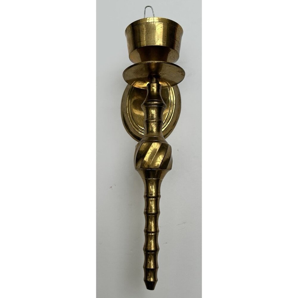 Vintage Solid Brass Hanging Wall-Mounted Candleholder Sconce 9.25” Swirl